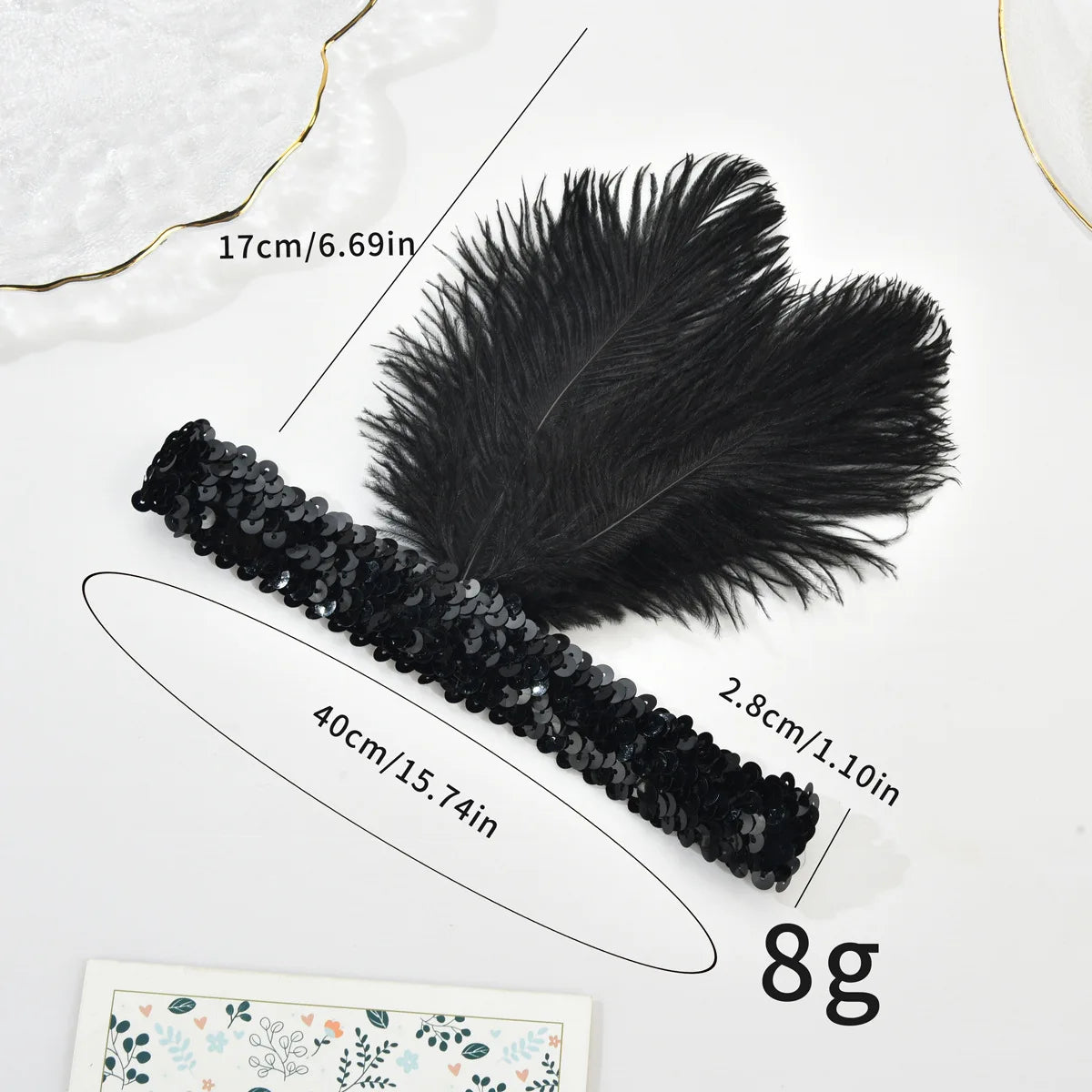 Women's Black Hair Accessories Beaded Sequin Hair Band 1920s Retro Gatsby Single Party Ladies Headwear Dress UP Feather Headband