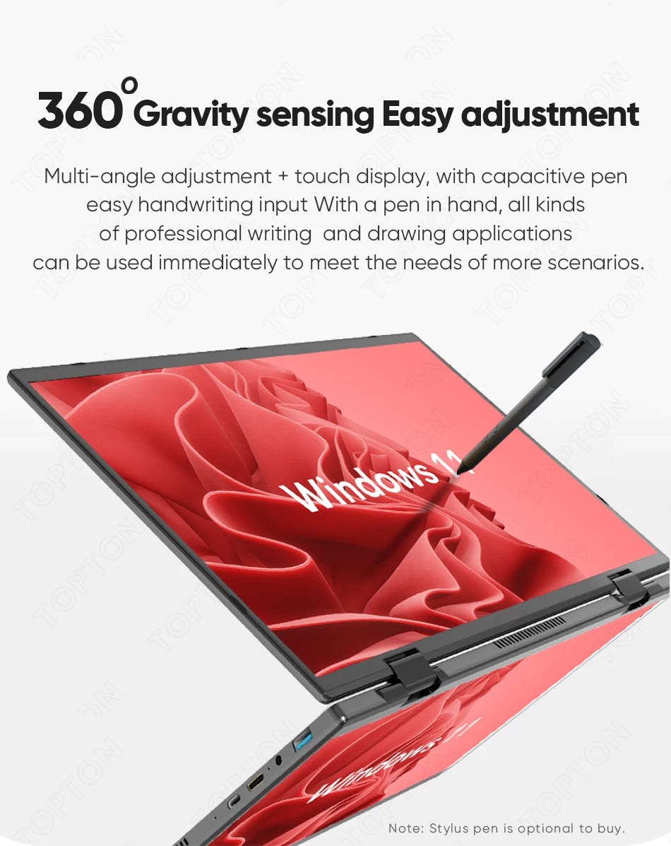 Topton L15 360° YOGA Laptop Intel N95 Dual 10.5 Inch IPS Touch Screen Windows 11 2 in 1 Tablet PC Notebook Office Mini Computer