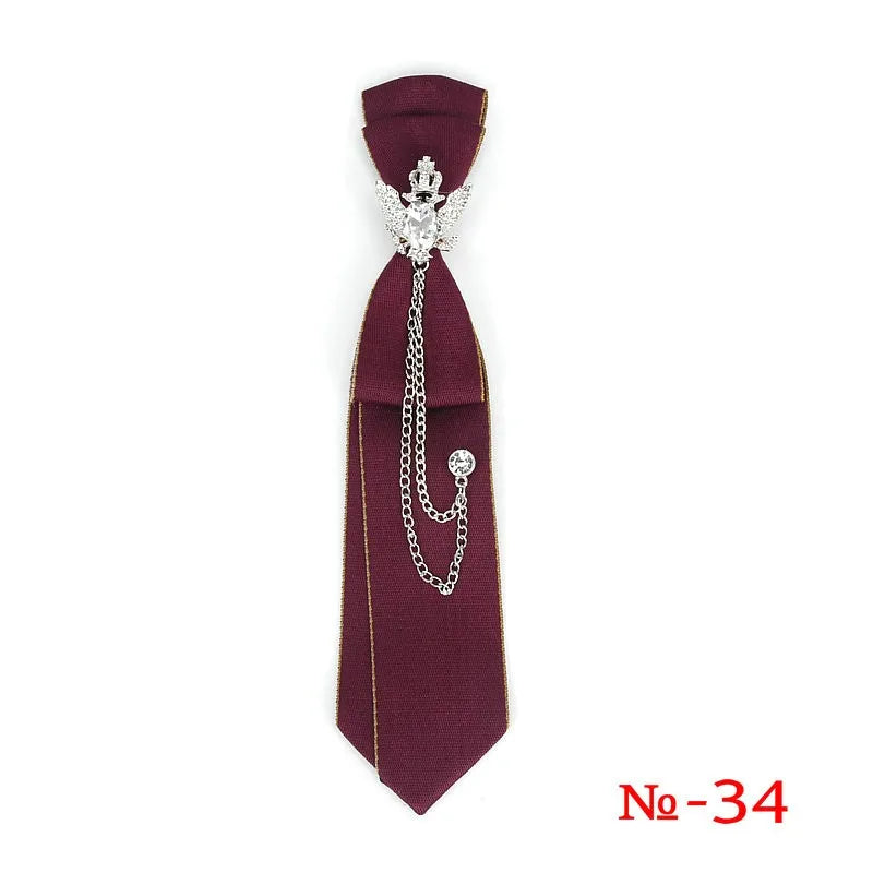 Retro Fabric Ribbon Rhinestone Black Bow Tie Collar Bowkont Cravat School Girl Boys Gifts for Women Clothing Jewelry Accessories