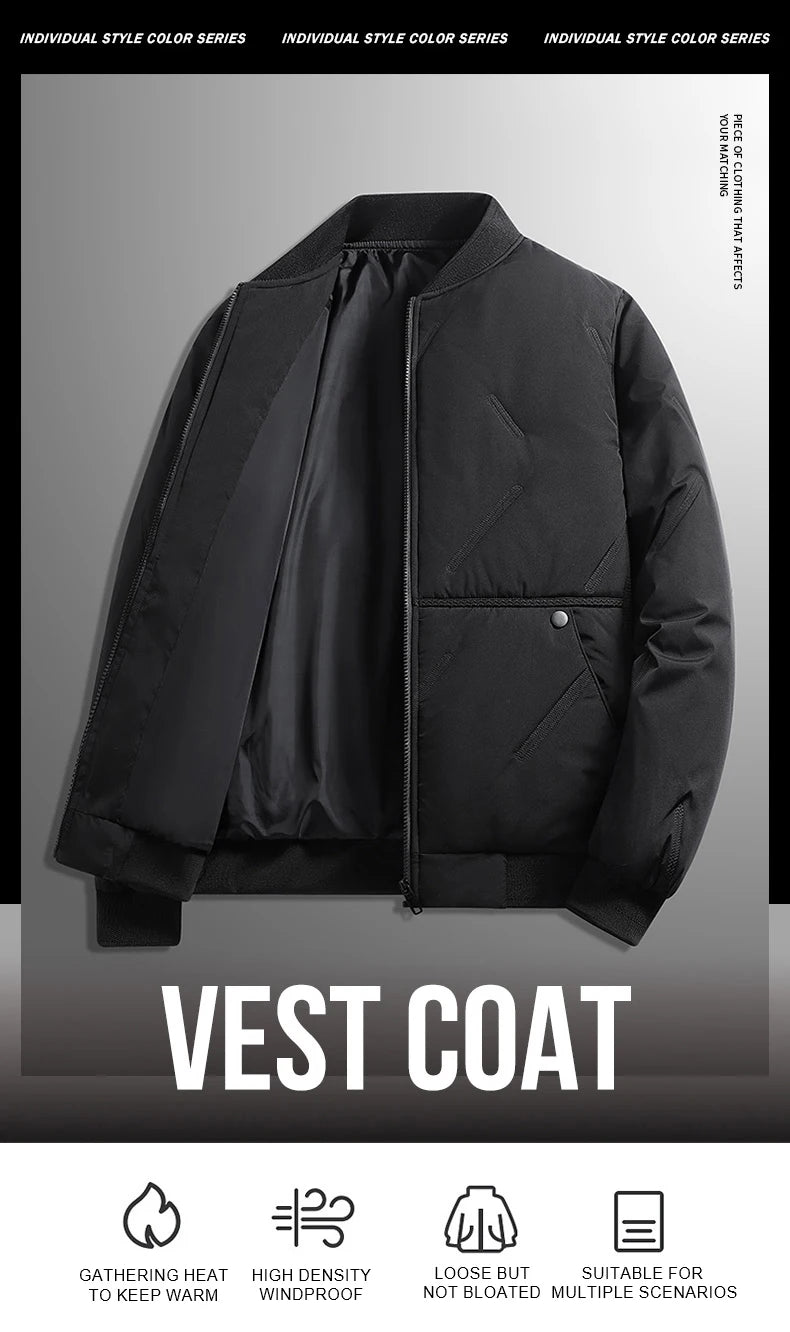 Men's Jacket Autumn Winter Thickened Warm Comfortable Breathable Casual Coat Outdoor Solid Color Windproof Zippered Jacket