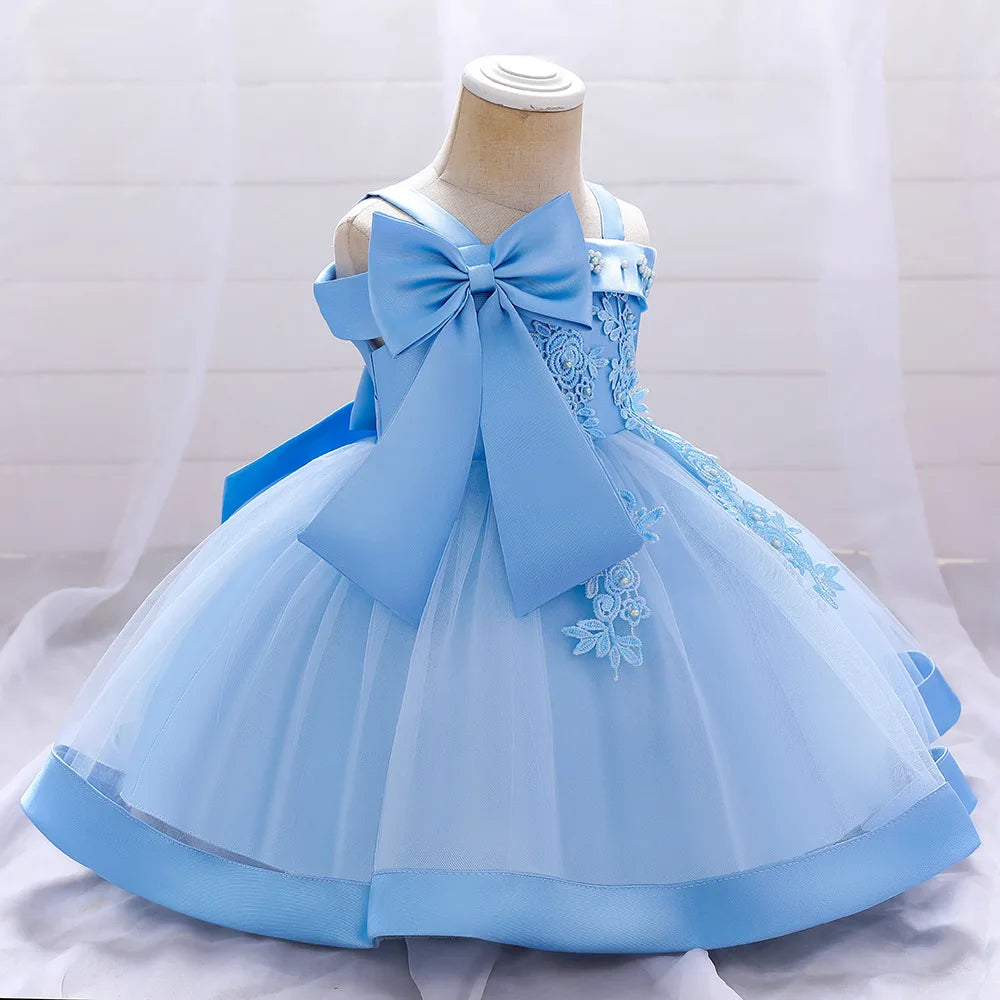 6 12 24 36 Months Baby Girls Dress Big Bow Wedding Party Elegant Little Princess Dress Kids Birthday Present Christmas Vestidos