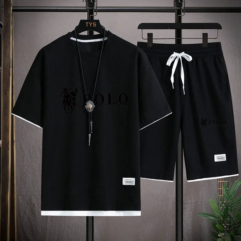 Men's short sleeved T-shirt and sports shorts set casual sportswear Korean fashion summer