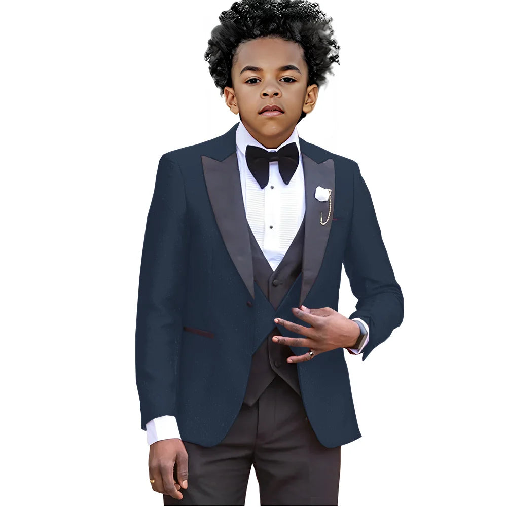 Boy Suits For Wedding Luxury Tuxedos 3 Pieces Slim Fit Boy Wear Party Prom Blazer Vest With Pants Custom Made