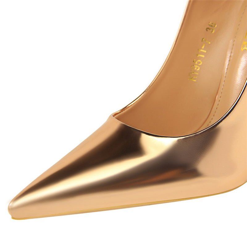 Women Mteallic Bronze Leather Pumps 7.5cm 10.5cm High Heels Lady Stiletto Middle Heels Wedding Bridal Gold Silver Event Shoes