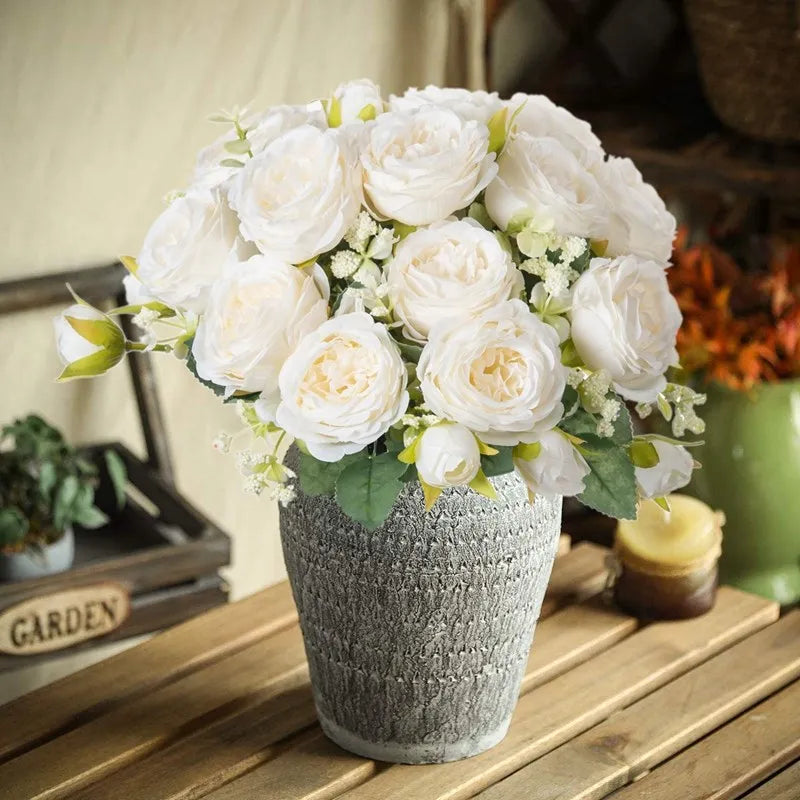 Fake Silk Peony Vases for Home Decor Christmas Garland Wedding Party Living Room Bouquet Decoration Accessory Artificial Flowers