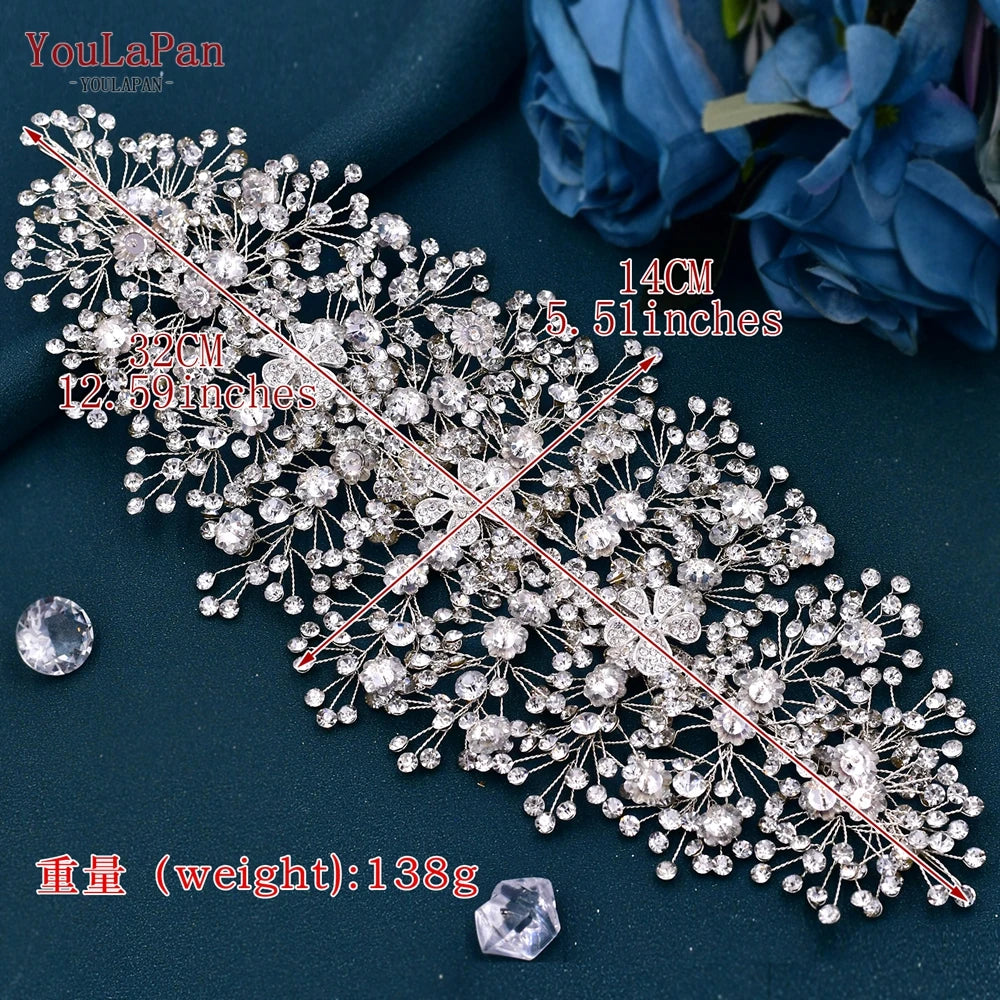 YouLaPan Golden Wedding Crystal Headband Hair Accessories Woman Wedding Hair Jewelry Rhinestone Bridal Tiara and Headdress HP240