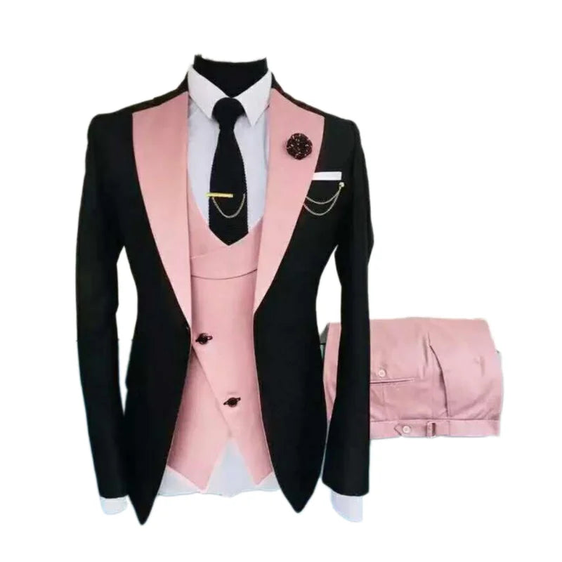 Men Suits 3 Pieces Tailored Best Man Groom Wedding Tuxedo Slim Fit Jacquard Two-color Blazer Jacket Vest Pants Tuxedo Clothing