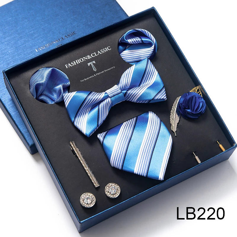 Men's Tie Set Luxury Gift Box Silk Tie Necktie Set 8pcs Inside Packing Festive Present Cravat Pocket Squares Holiday Gift Men