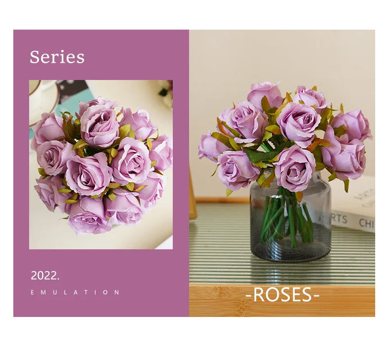10 Inch Artificial Rose Bridal Bouquet Wedding Handheld Flowers Home Decor Floral Arrangement