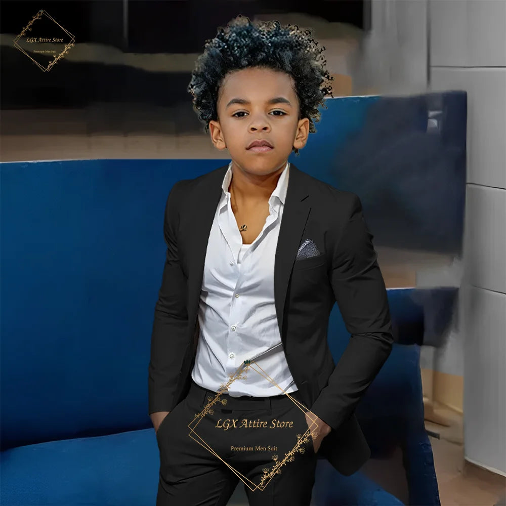Kids' Orange Single-Breasted Suit (Jacket + Trousers) – Stylish Slim Fit, Perfect for Weddings & Cocktail Parties