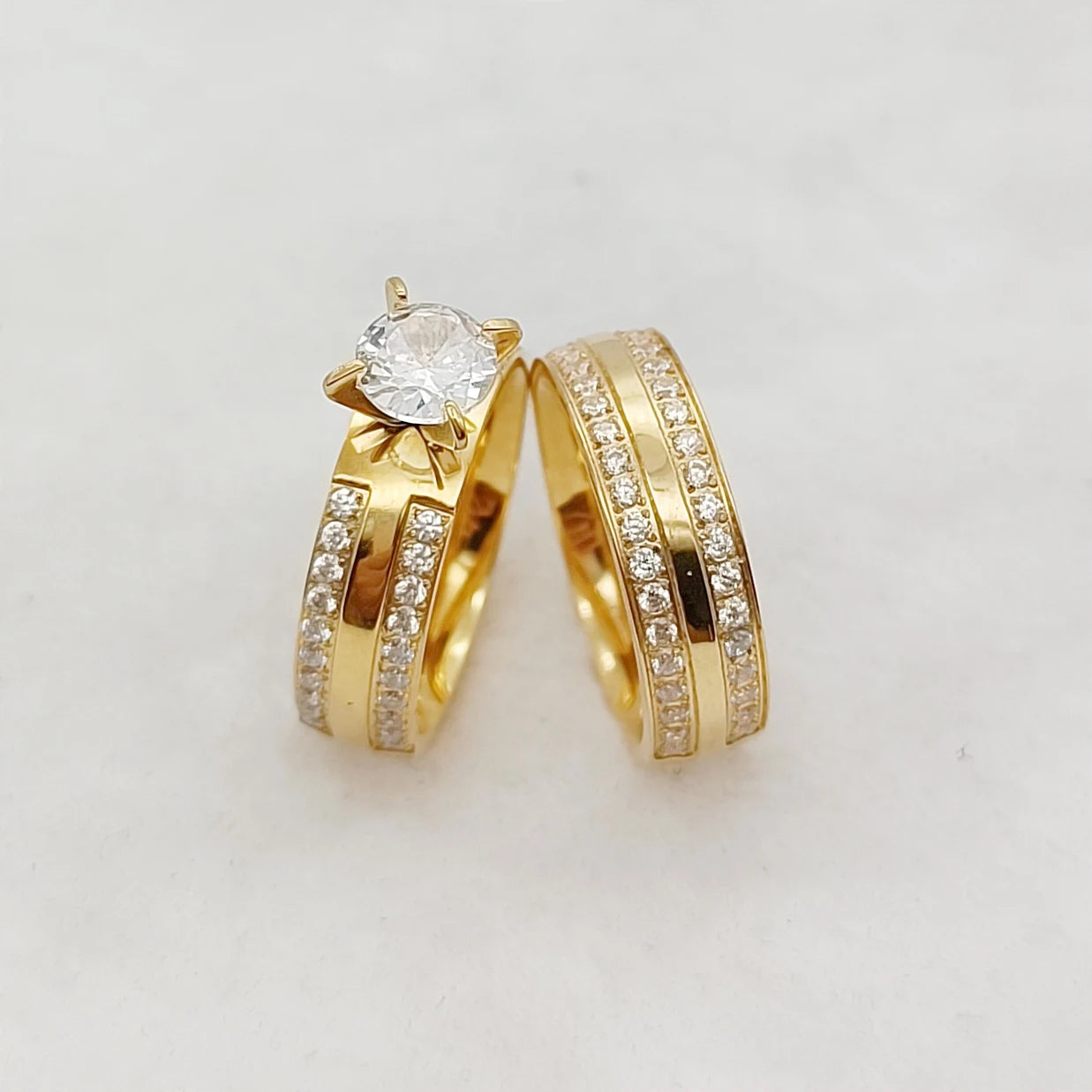 Ladies Stackable Cz Diamond Wedding Engagement Rings Bridal Sets For Girl women 24k Gold Plated Jewelry Love commitment alliance