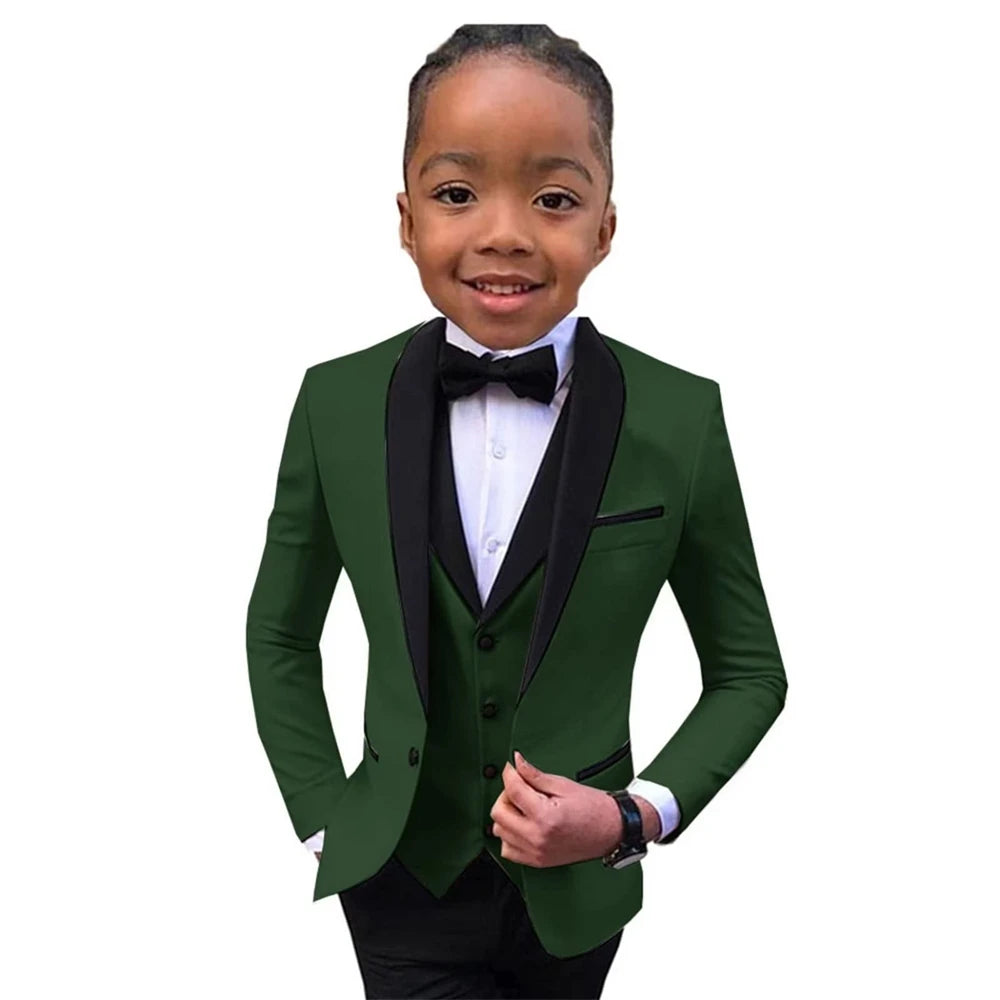 Slim Fit Boy's Suit Set 3 Pieces Tuxedo For Formal Occasion Blazer Vest And Pants Kids Outfit For Wedding Prom School Activities