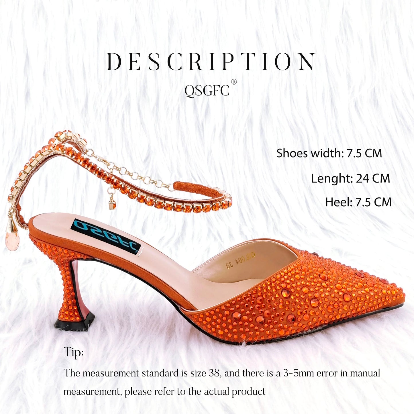 QSGFC New Gold Glitter Fabric Pointed Toe High Heels With A Variety Of Shapes Of Rhinestones Fashion Party Ladies Shoes And Bag