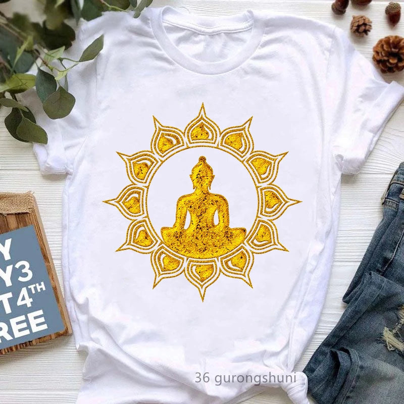 Newest Yoga Tree Print Tshirt Girls Summer Fashion Short Sleeve T Shirt Women Buddha Chakra Meditation T-Shirt Female Wholesale