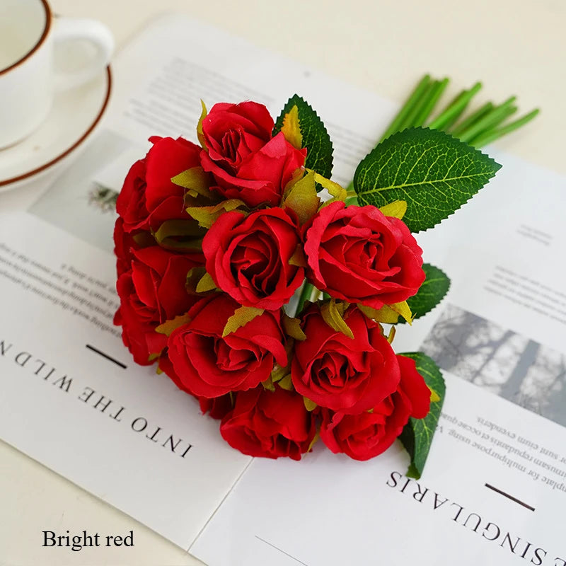 10 Inch Artificial Rose Bridal Bouquet Wedding Handheld Flowers Home Decor Floral Arrangement