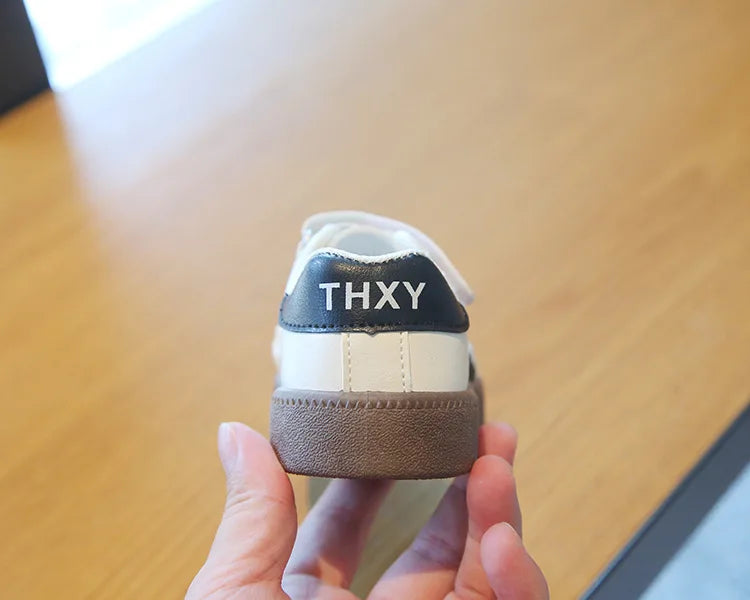 Children Spring Autumn Fashion Soft Soled German Training Shoes Boy Casual Board Shoes Girls Velcro Sneakers Striped White Shoes