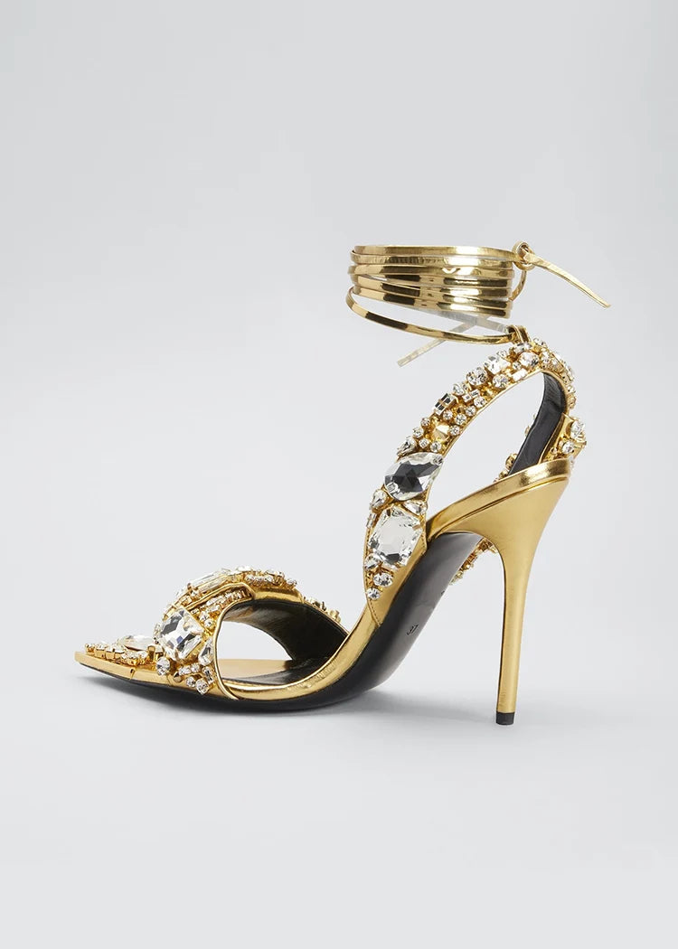 New Sandals Women High-Heeled Rhinestone Wedding Shoes Women Pointed Toe Sandalias Female High Heels sandalias de las mujeres
