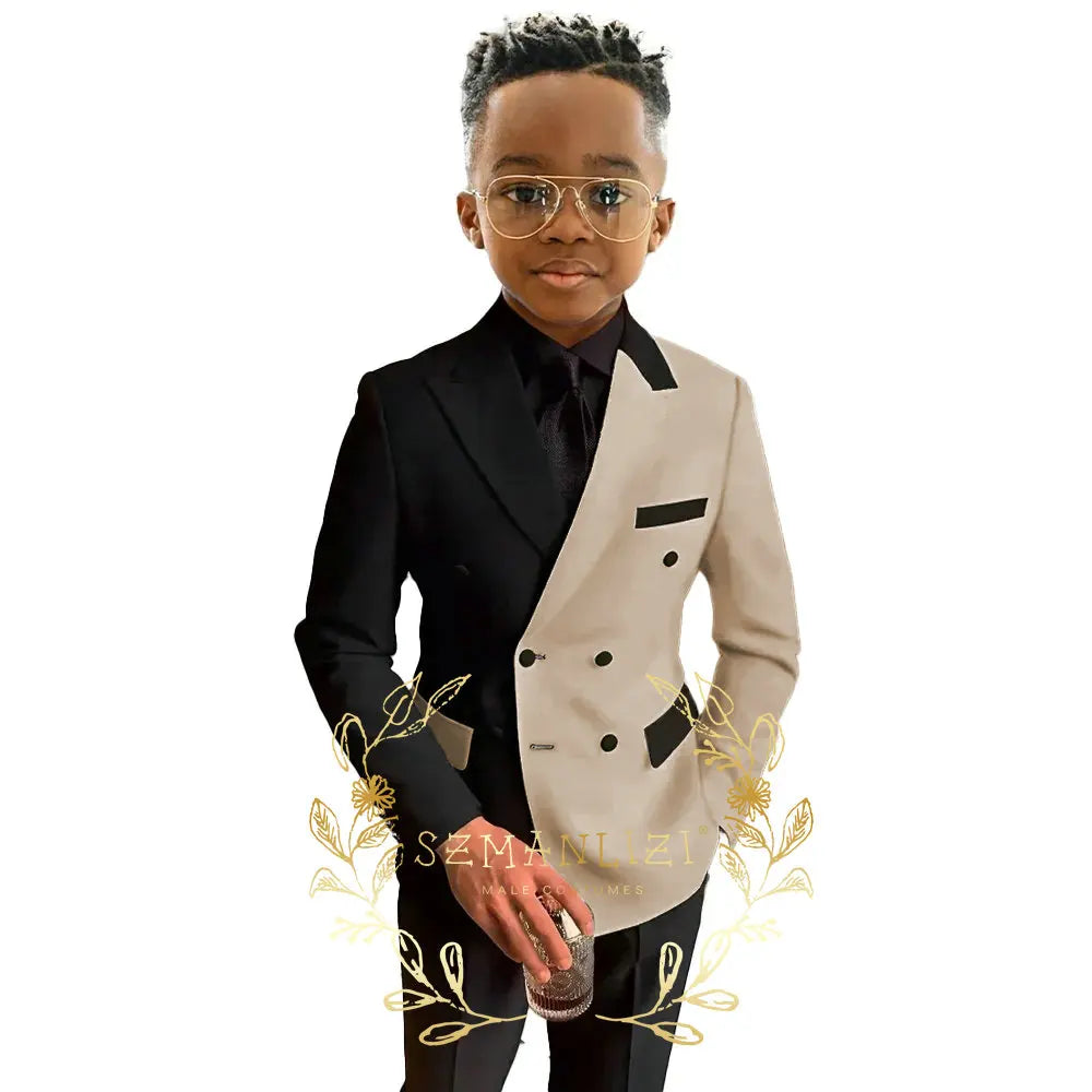 Boys Suits Double Breasted Blazer 2-piece Set Colorblock Jacket Pants Wedding Kids Tuxedo Custom 2-16 Years Old Clothes Suit