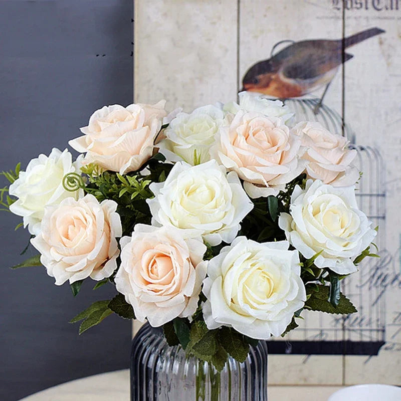 High-quality Silk Orange Rose Artificial Flowers for Wedding Decoration, Big and Realistic.
