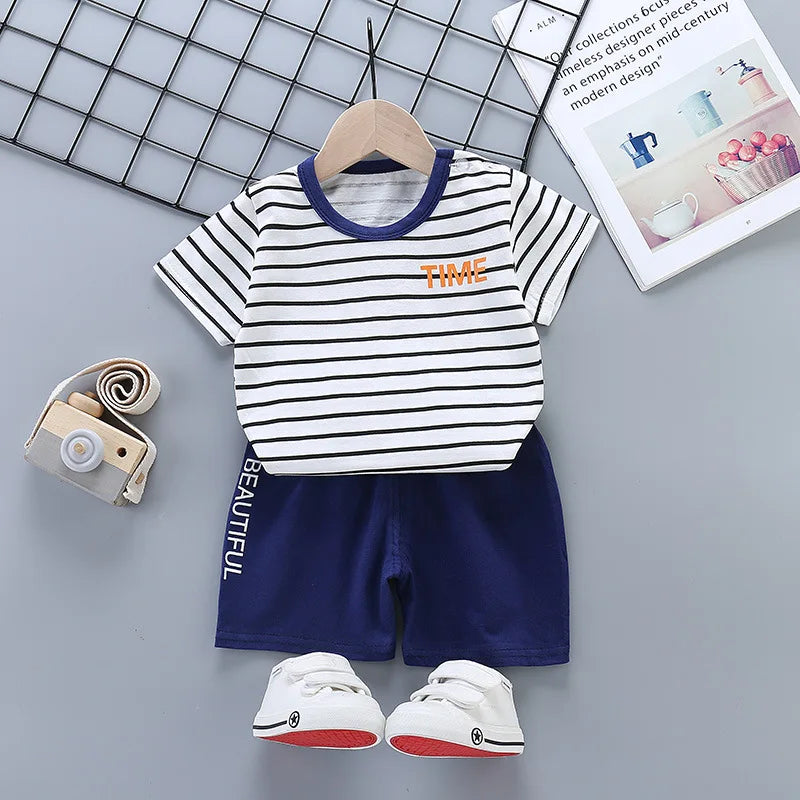 2PCS/Set Children Short-Sleeved Cotton Summer Baby Fashion Soft Simple Casual Girl's Summer T-Shirt Boy's Clothing Bear Print