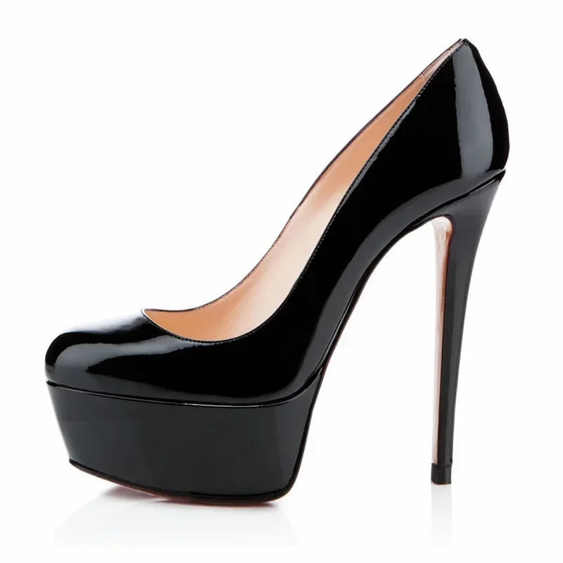 2025 Fashion Women Pumps 14cm Extremely Platform High Heels Sexy Patent Leather Red Black Wedding Party Shoes Stiletto Plus Size