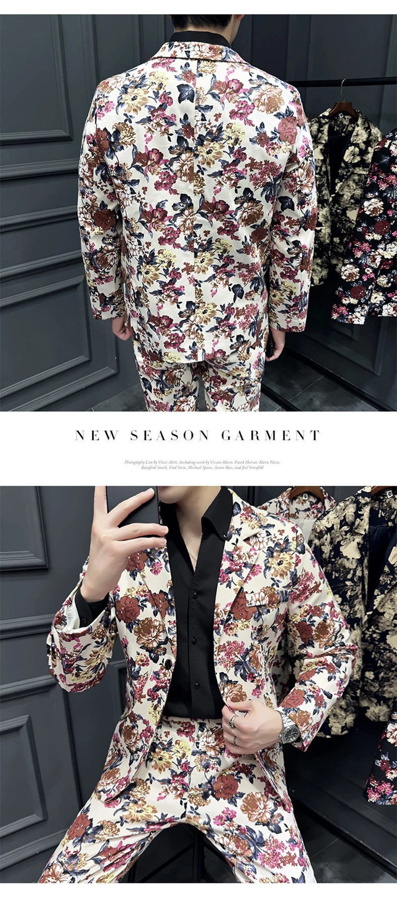 Suit (Blazer+ Pants) Men's Fashion Gentleman Slim Fit Business Outdoor Printed Gentleman Fine Cotton Wedding Work Casual Suit