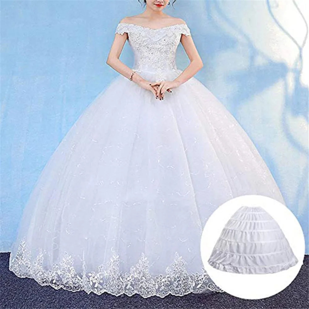 6 Hoop Crinoline Black White Long Wedding Petticoat Ball Gown Dress Underskirt Skirt Half Slips Wedding Accessories