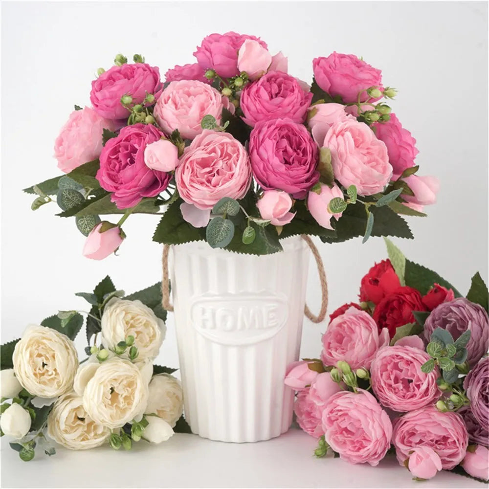 1PC 30CM Fake Roses Silk Peony Artificial Flowers Cheap New Year's Christmas Decorations Vase Home Wedding Bridal Bouquet Indoor