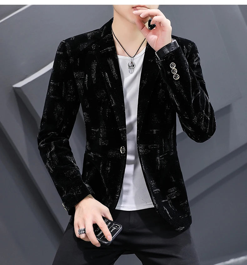 Fashion Handsome Slim Fit Corduroy Suit for Men High Quality Young Boutique Style Single Breasted West Coat M-5XL