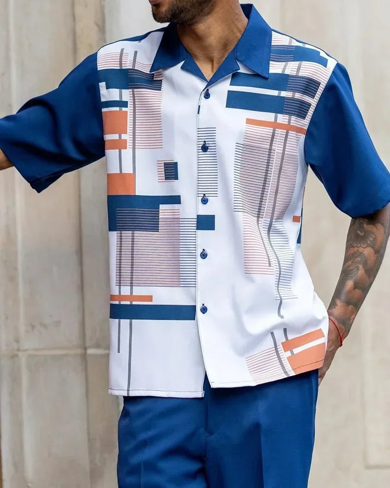 2025 Trend Print Men's Tops+Trousers Sets Spring Summer New Party Sport Casual Suits Shirts Pants 2-Piece Fashion Men's Clothing