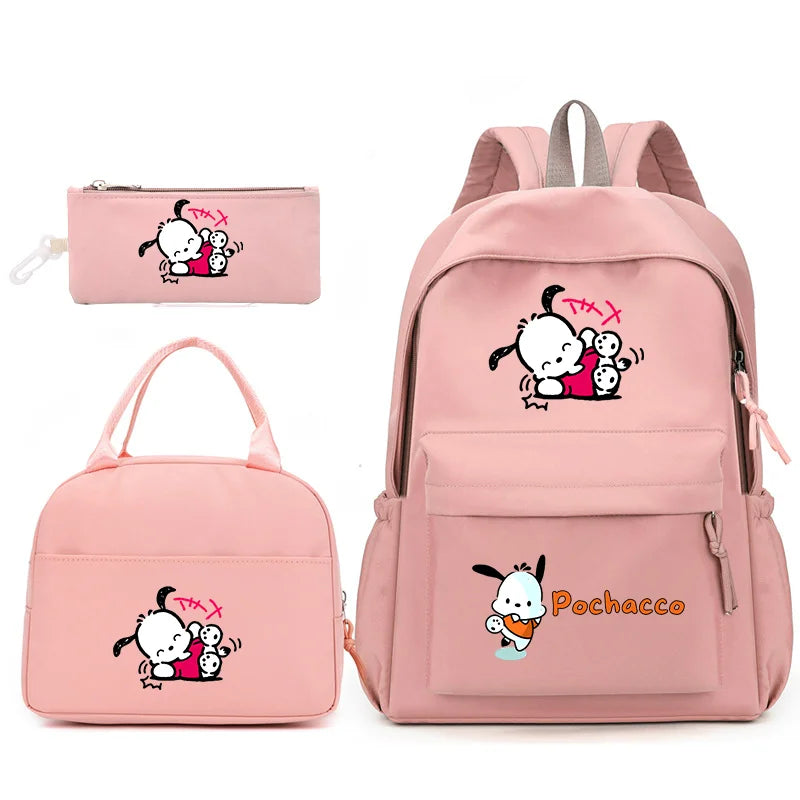 3pcs/Set Pochacco Backpack with Lunch Bag for Teenagers Student School Bags Casual Comfortable Travel Set