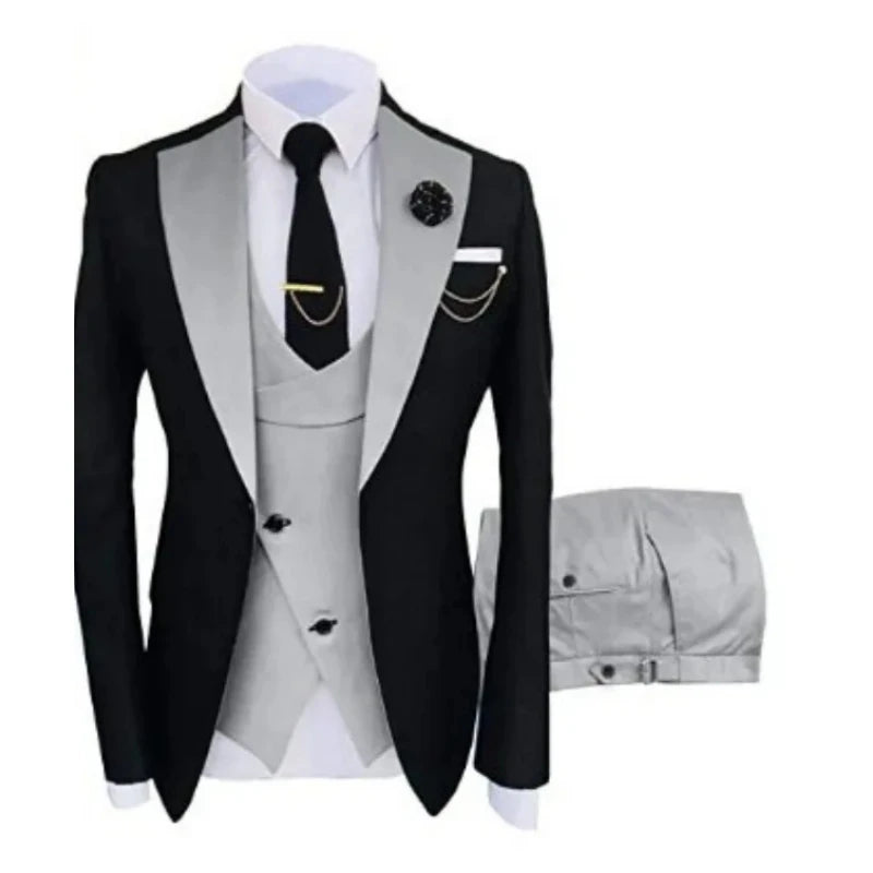 Men Suits 3 Pieces Tailored Best Man Groom Wedding Tuxedo Slim Fit Jacquard Two-color Blazer Jacket Vest Pants Tuxedo Clothing