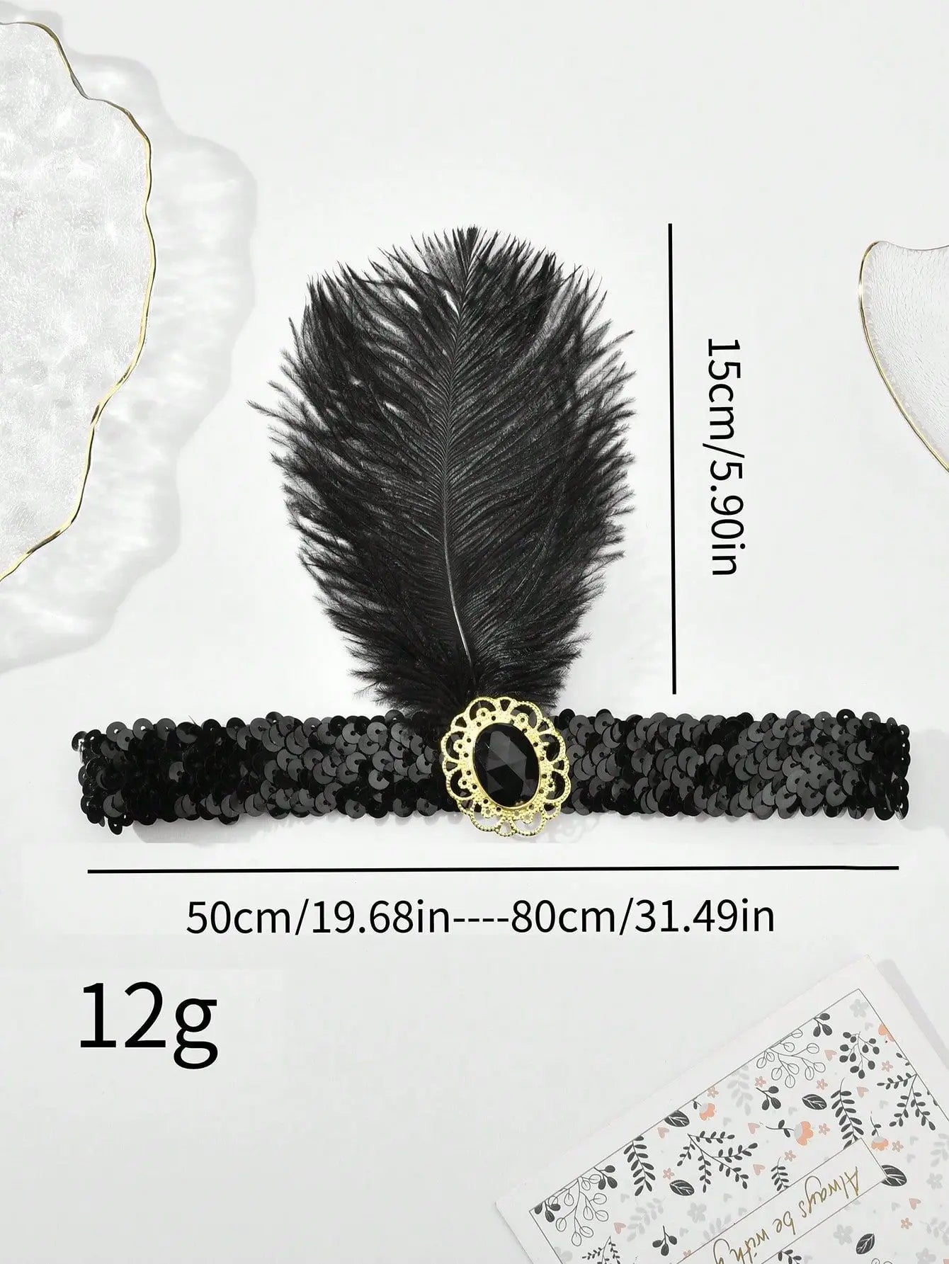 Women's Black Hair Accessories Beaded Sequin Hair Band 1920s Retro Gatsby Single Party Ladies Headwear Dress UP Feather Headband
