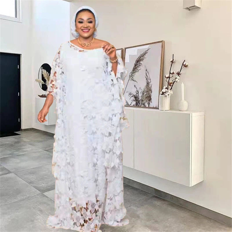 Lace Hollow Africa Dress African Dresses for Women African Clothes 2025 Dashiki Taditional Boubou Arabic Robe Femme Musulmane