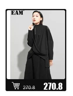 EAM High Waist Two Ways Wear Black Wide Leg Long Pants New Loose Fit Trousers Women Fashion Tide Autumn Spring 2025 1DF3635