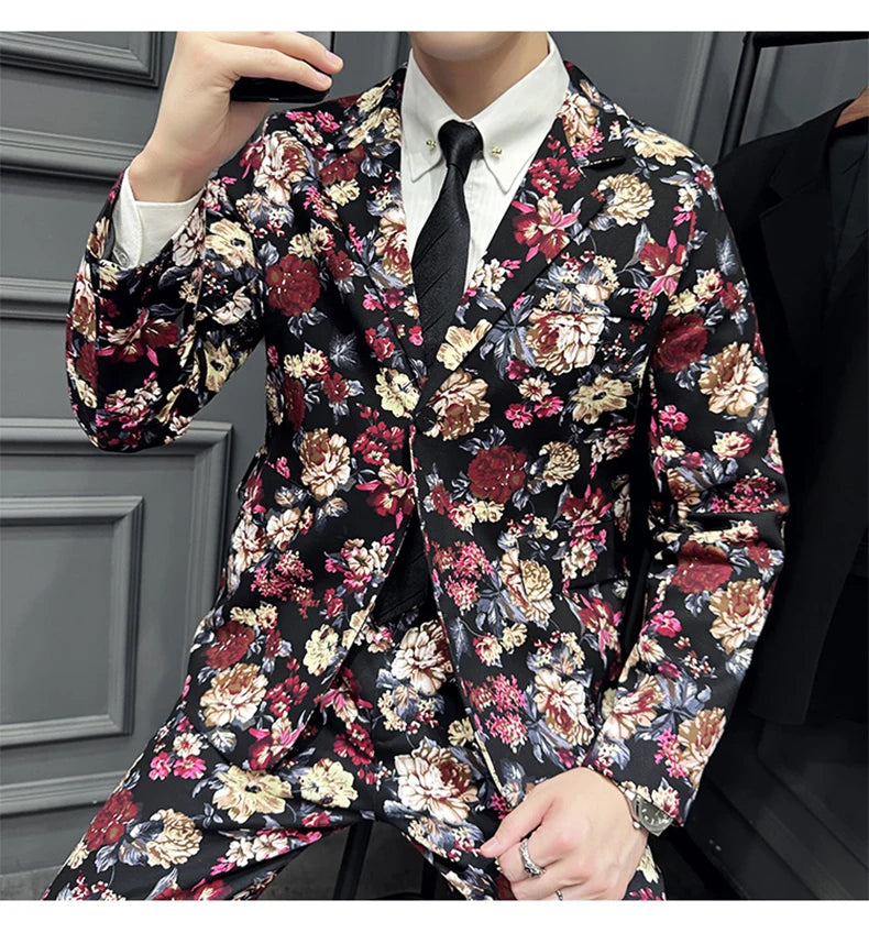 Suit (Blazer+ Pants) Men's Fashion Gentleman Slim Fit Business Outdoor Printed Gentleman Fine Cotton Wedding Work Casual Suit