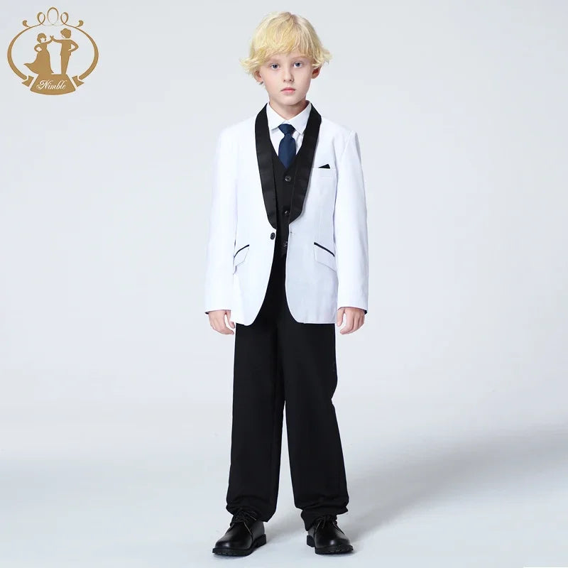 Spring Autumn Formal Suit for Boys Children Party Host Wedding Costume Coat Vest Pants 3Pcs White Wholesale Clothing Sets