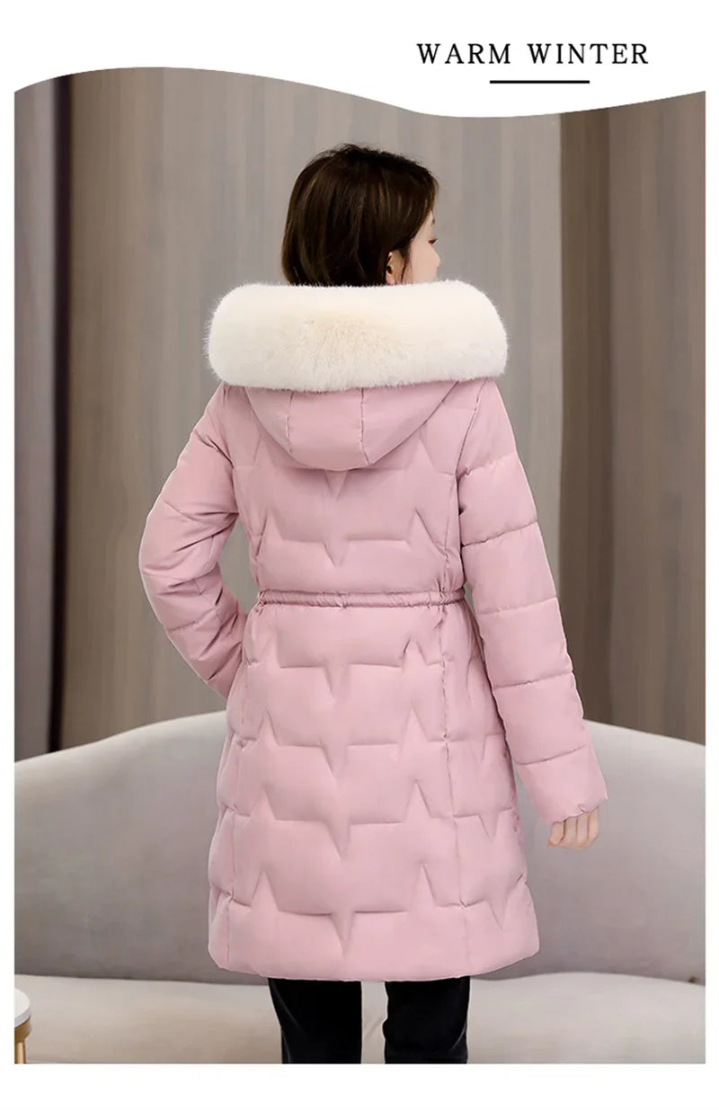 2025 New Winter Women Parka Fur Hooded Jackets Thicken Warm Cotton-padded Puffer Coat Casual Long Parkas Clothes Loose Outerwear