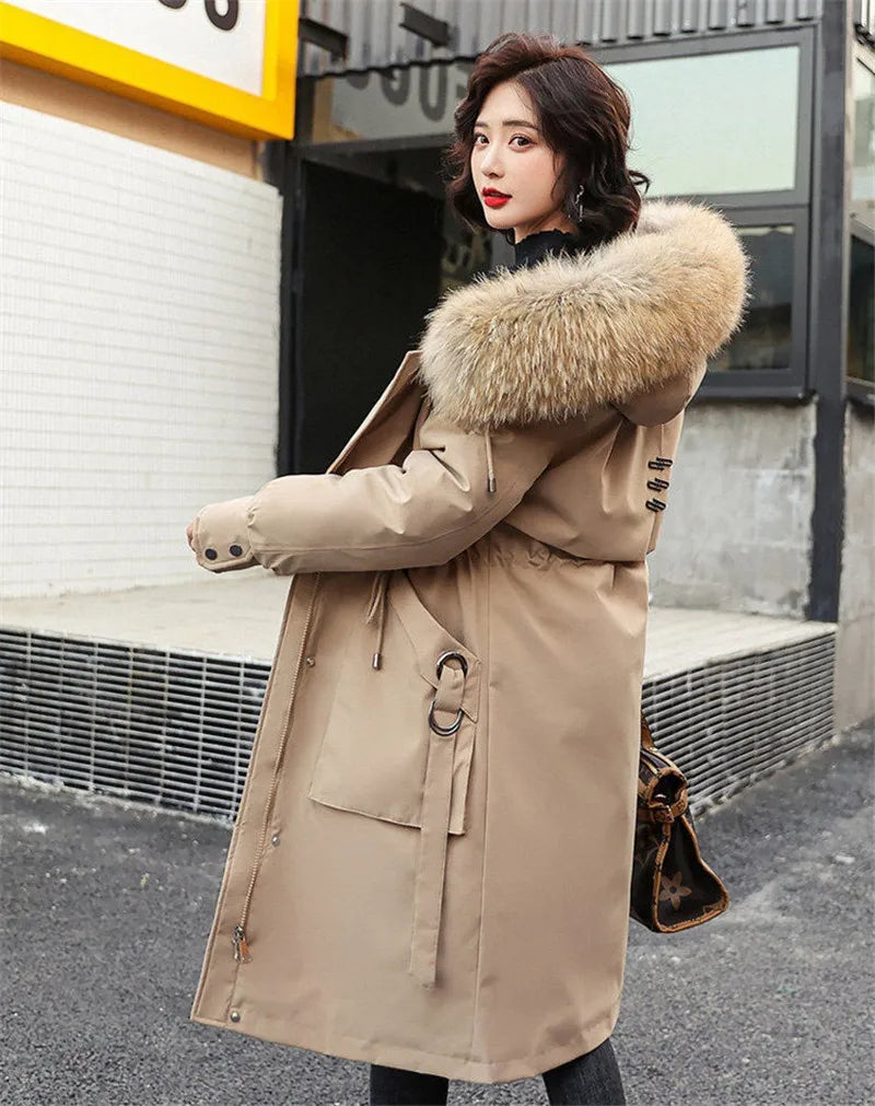 2025 Jackets Coats Outwear New Women's Parkas Winter Jacket Hooded Long Coat Thick Warm Female Cotton Padded Parka Fur Lining