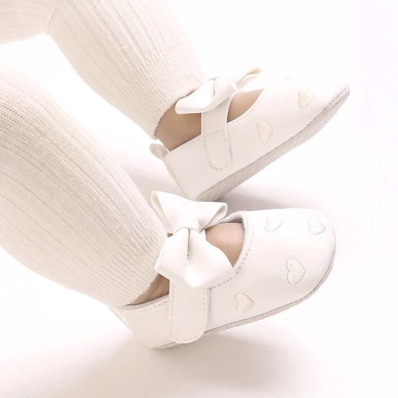 VALEN SINA 0-18 Months Newborn Girl White Baptism Shoes Bow Non-slip Rubber Soft-Sole Flat PU First Walker Mary Janes