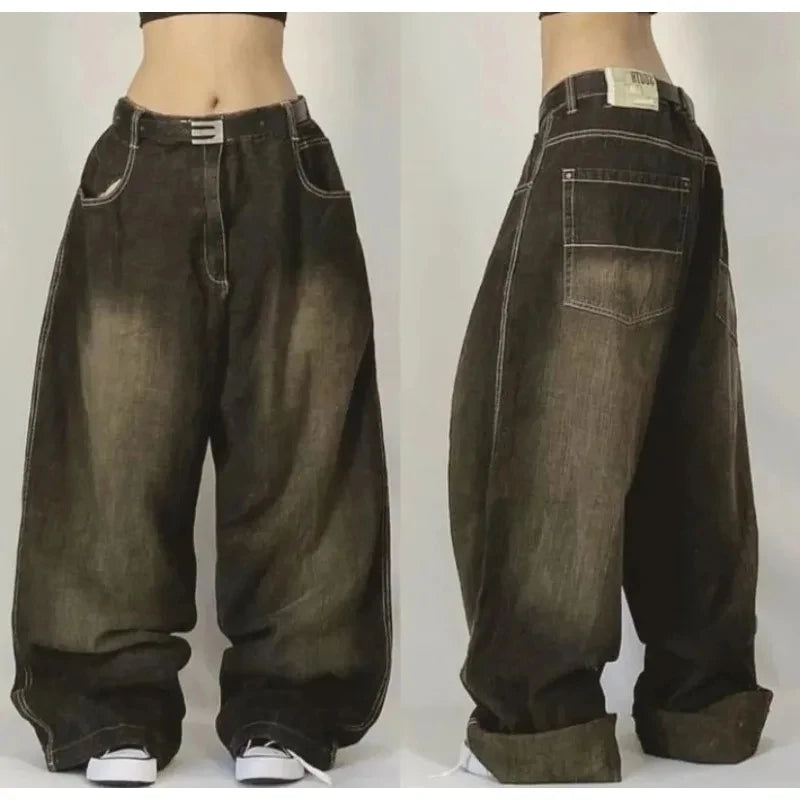 Y2K New Fashion Star Embroidery Patch Baggy Jeans Women Street Harajuku Vintage Hip Hop Casual Gothic High Waist Wide Leg Pants