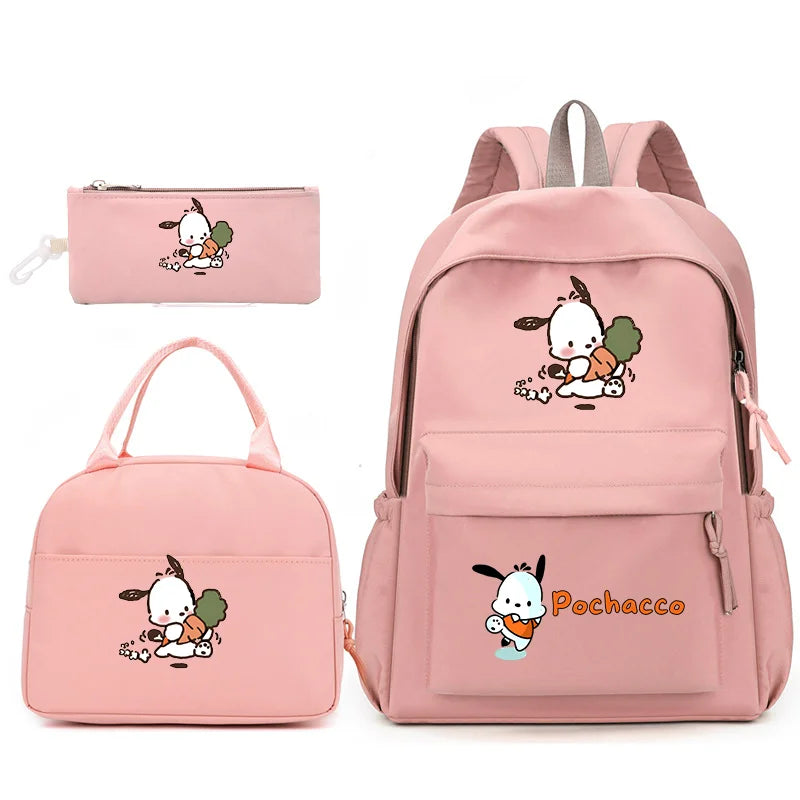 3pcs/Set Pochacco Backpack with Lunch Bag for Teenagers Student School Bags Casual Comfortable Travel Set