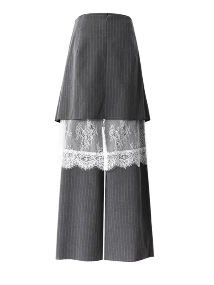ZMEENNA Gray Stripe Patchwork Skirt Gauze Pants 2 Piece Sets For Women 2025 Spring Fashion Female New Elegant Pants ZM616