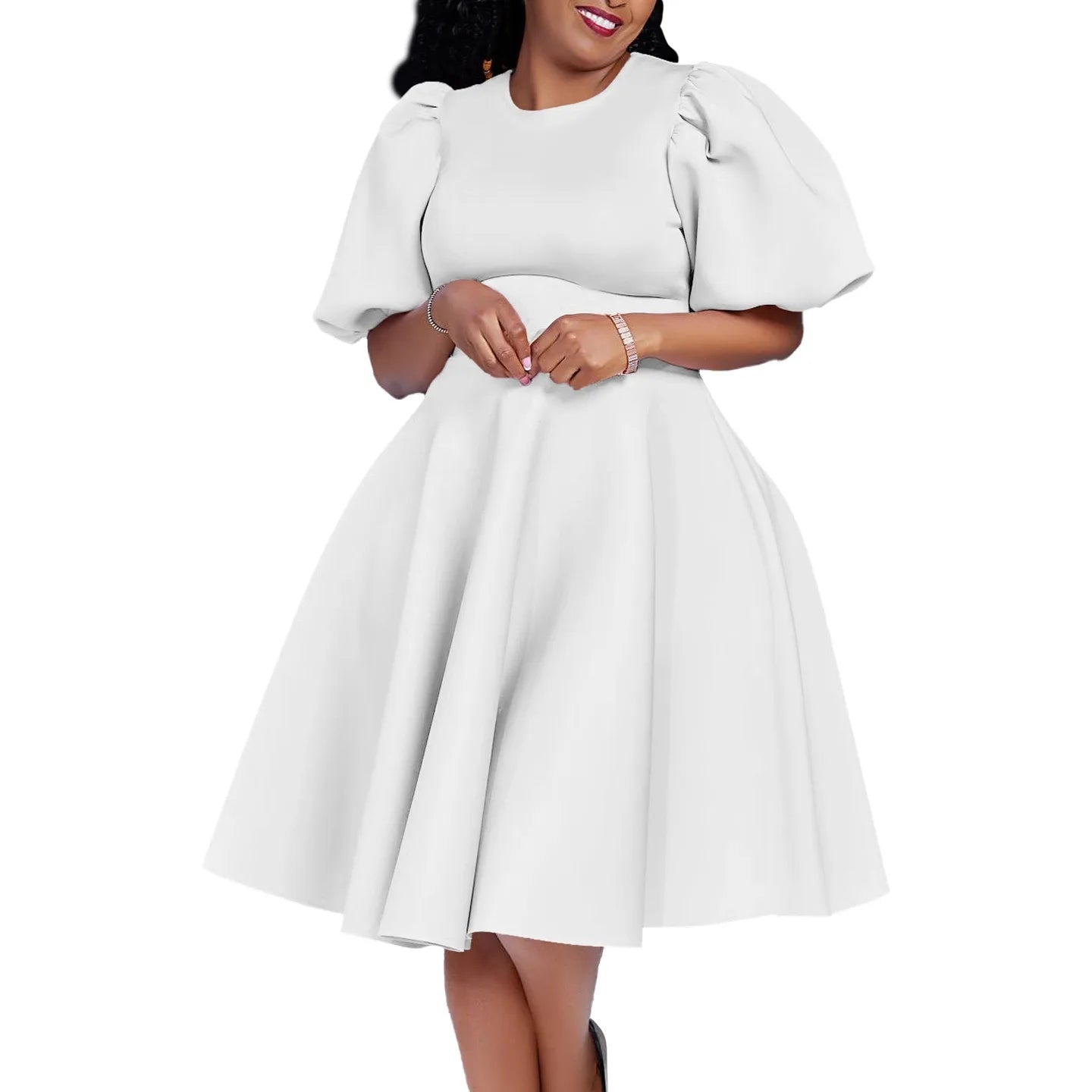 Elegant Party Dresses for Women O Neck Short Sleeve High Waisted A Line Pleated Mid Calf Luxury Birthday Dinner Vestidos Mujer