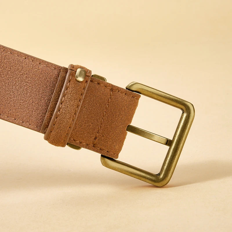 Fashion Suede Cowhide Women‘s Belts Genuine Leather 3.5cm Wide Belt Metal Buckle Women Belt Matched Dress Jeans Skinny Girdle