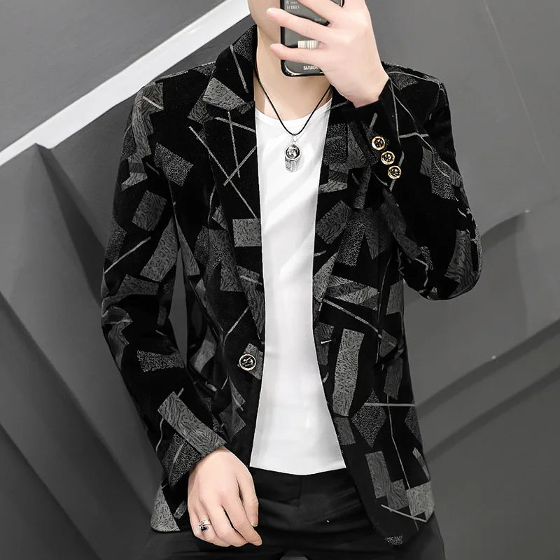 Fashion Handsome Slim Fit Corduroy Suit for Men High Quality Young Boutique Style Single Breasted West Coat M-5XL