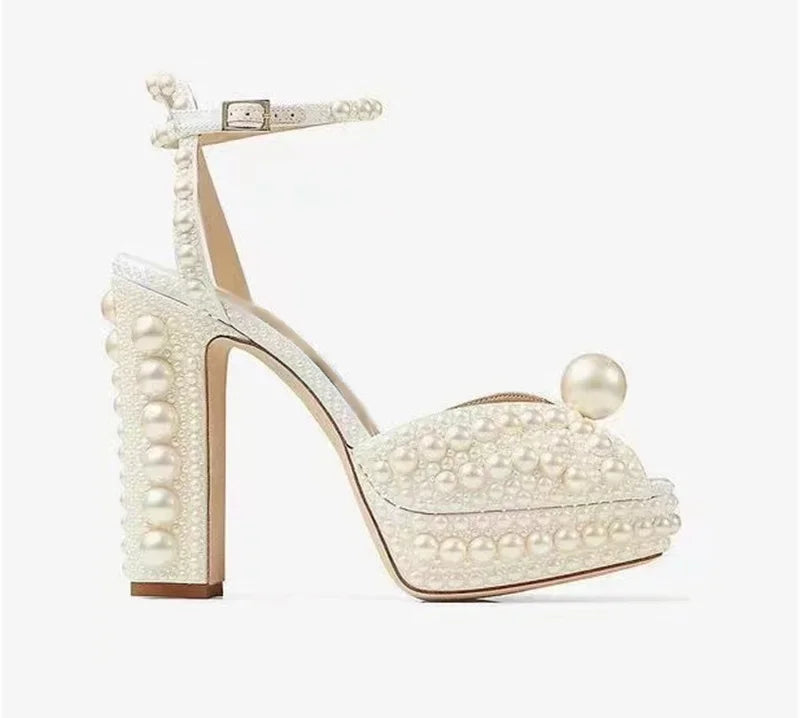 Shoes for Women Beaded Thick Heel Fish Mouth Sandals 35-41 High Heel Waterproof Platform Women's Shoes Wedding