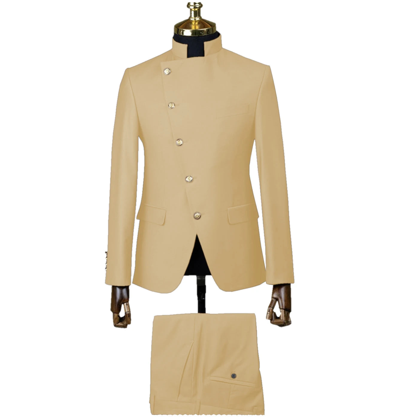 Men's Suit Blazer Sets 2 Pieces East Style Slim Fit Formal Indian Middle Stand-Up Collar Suit for Men Slant-Breasted Wedding