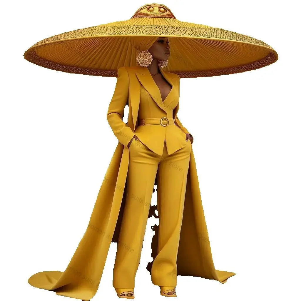 Long Wedding Women Pants Suit Set 2 Piece Blazer With Long Wrap+Trousers Jacket Coat Fomal Office Lady Customized Prom Dress