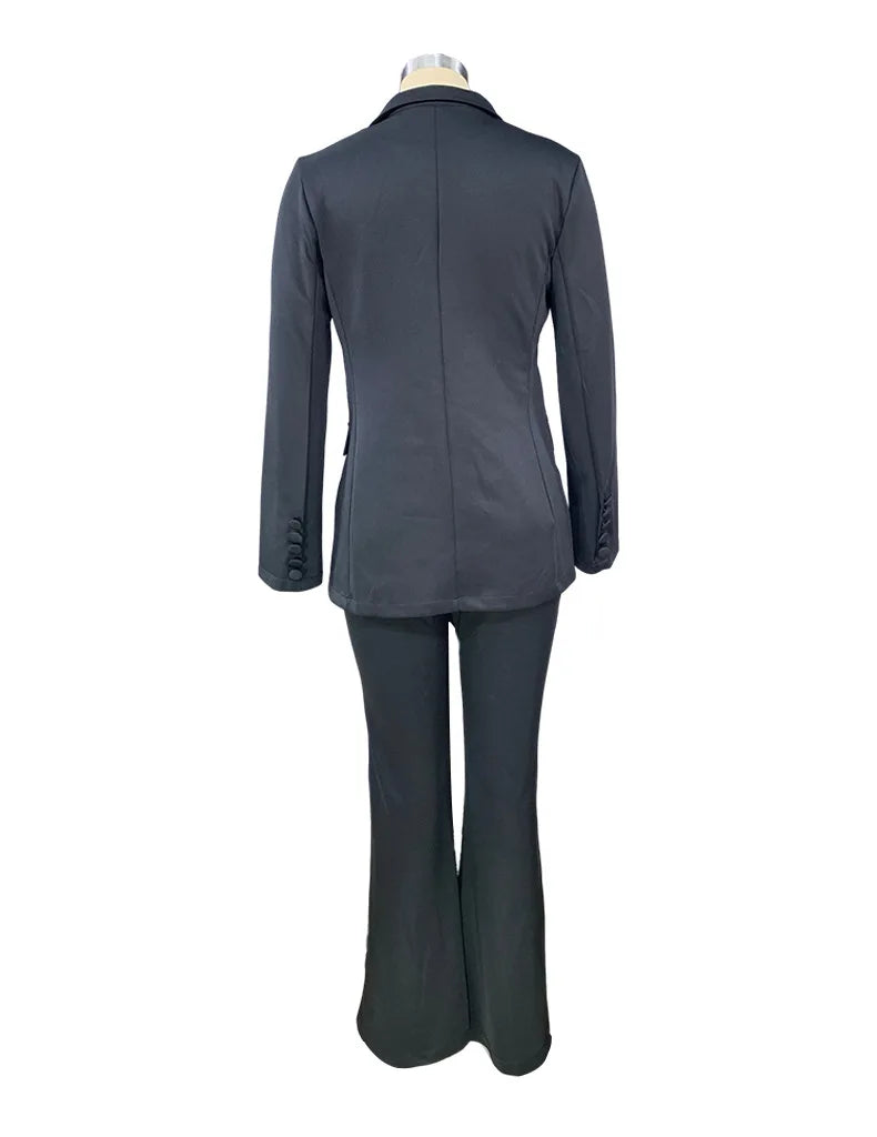 Women's Elegant Double-Breasted Blazer with Puff Sleeves and Faux Pockets - White, Long Sleeve, Mid-Length, High Stretch Fabric, Perfect for Spring and Fall, Everyday Chic, Formal Office Wear | Classic Notched Lapel | Functio